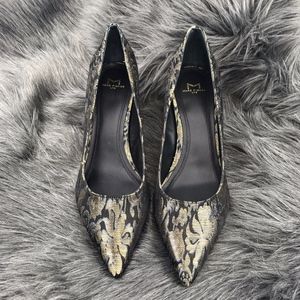 Marc Fisher Size 8.5 Black & Gold Zala Block Pumps
